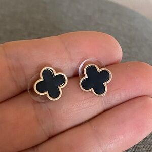 Black and Gold Clover Stud Earrings